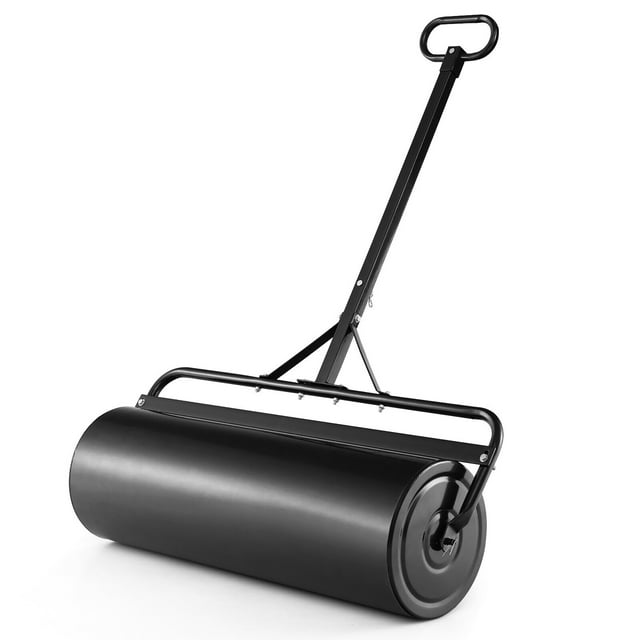 Black Lawn Roller, Push/Tow-Behind Lawn Roller, 17 Gallon/63L Water Sand Filled Sod Roller Drum Roller with Detachable Gripping Handle, Yard Roller Pull Behind a Tractor for Garden Yard Park Farm