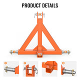 Durable Orange 3 Point 2" Receiver Trailer Hitch Heavy Duty Drawbar Adapter Category 1 Tractor