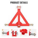 Durable Red 3 Point 2" Receiver Trailer Hitch Heavy Duty Drawbar Adapter Category 1 Tractor