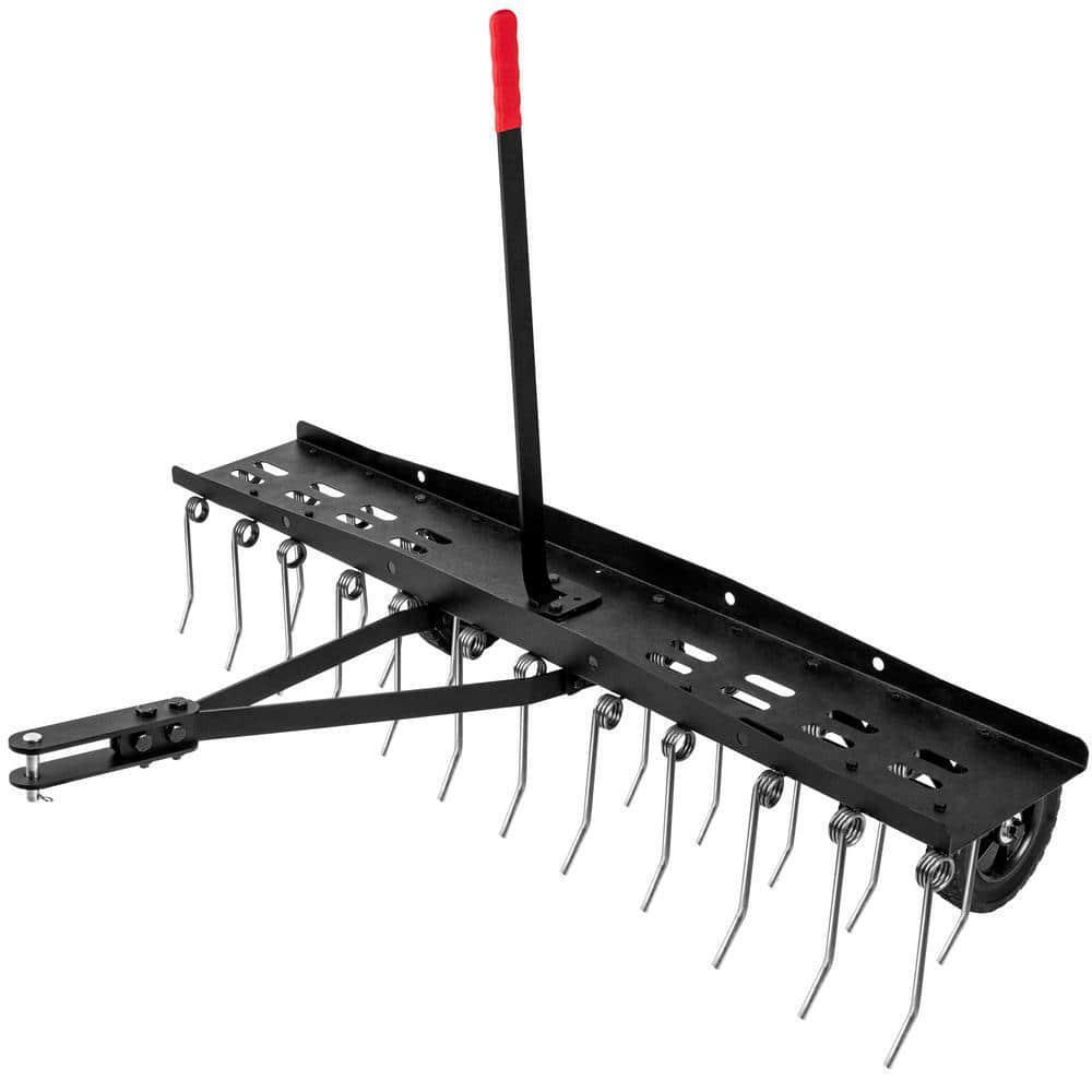 48inch Tow Behind Dethatcher with 24 Spring Steel Tines,Lawn Sweeper Garden Grass Tractor Rake Removes Thatch from Large Lawns, Riding Lawn Mower Attachments for Outdoor Yard Tools Lawn Care